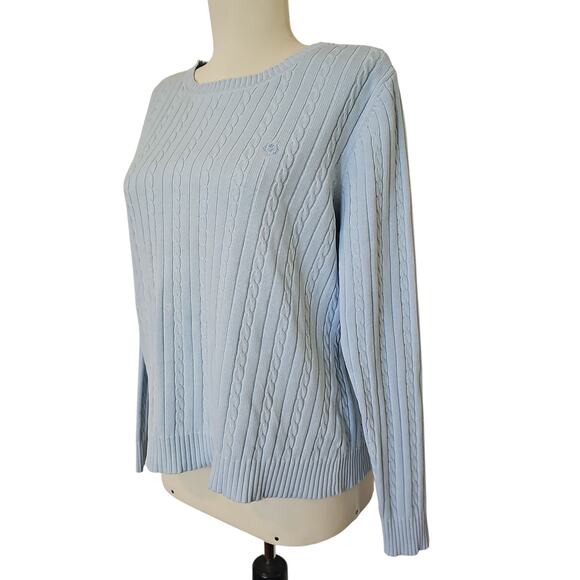 IZOD Cable Knit 100% Cotton Crewneck Sweater Light Blue Womens Large Long Sleeve - Picture 4 of 13